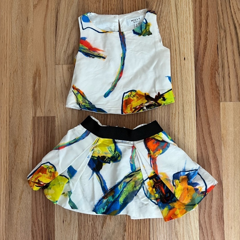 Milly Minis White & Multicolor Two Piece Sleeveless Top & Skirt Set Size 2